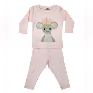 Adorable Pink Kids Matching Set with mouse Design by boutique label, oh baby!
